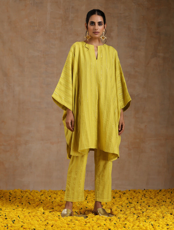 trueBrowns Lime Gold Cotton Oversized Round Co-Ord Set - Distacart