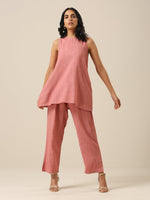 Thumbnail for trueBrowns Light Mauve Slub Textured Sleeveless Short Co-Ord Set - Distacart