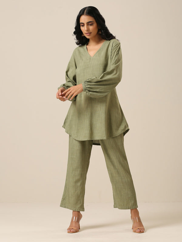 trueBrowns Sage Slub Textured Short Co-Ord Set - Distacart