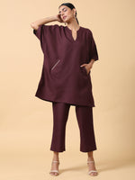 Thumbnail for trueBrowns Cotton Linen Purple Boxy Fit Co-Ord Set - Distacart