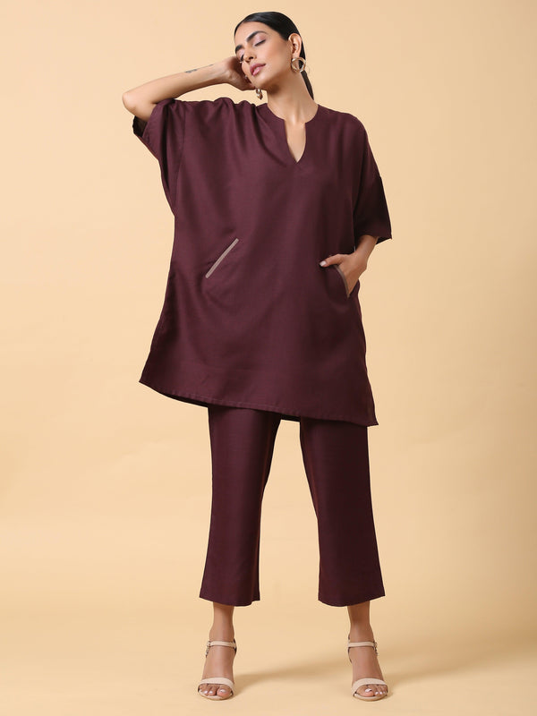 trueBrowns Cotton Linen Purple Boxy Fit Co-Ord Set - Distacart