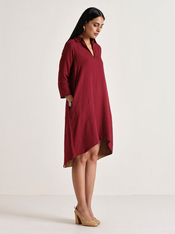 trueBrowns Maroon Short Collared Dress - Distacart