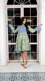 Thumbnail for Noroke Sustainable fabric | Cupro Muslin Blue Pottery Tunic Dress - Distacart