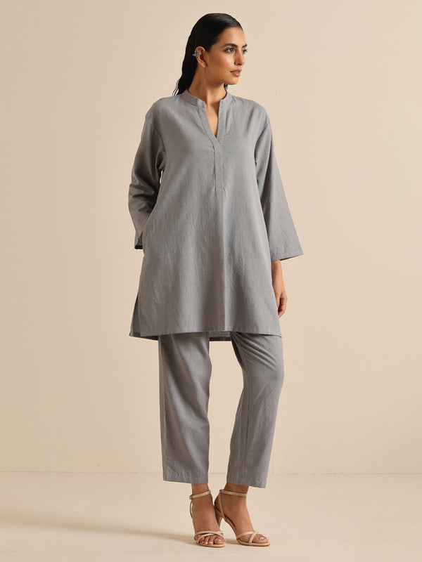 trueBrowns Steel Blue Khadi Relaxed Co-Ord Set - Distacart