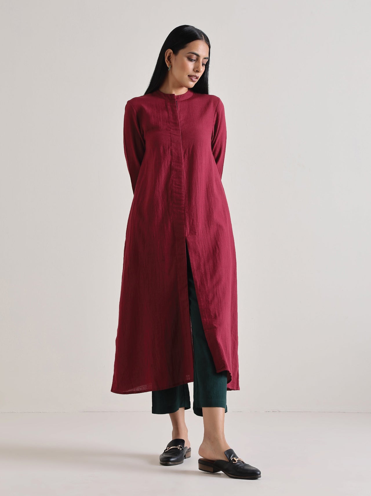 trueBrowns Maroon Placket Kurta Pant Set - Distacart