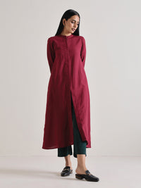 Thumbnail for trueBrowns Maroon Placket Kurta Pant Set - Distacart