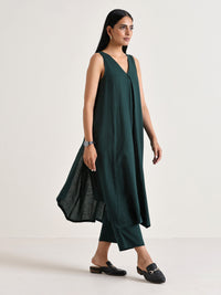 Thumbnail for trueBrowns Dark Green Sleeveless Flared Kurta Pant Set - Distacart