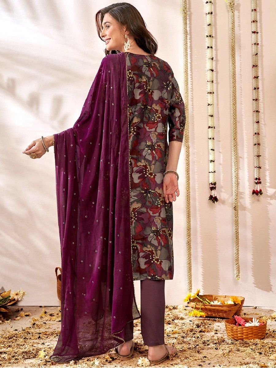 Anouk Floral Embroidered Zari Chanderi Silk Straight Kurta With Trousers & Dupatta - Distacart