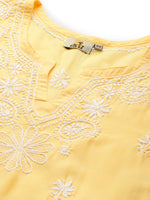 Thumbnail for ADA Women Yellow Ethnic Motifs Embroidered Chikankari Handloom Kurta with Palazzos - Distacart