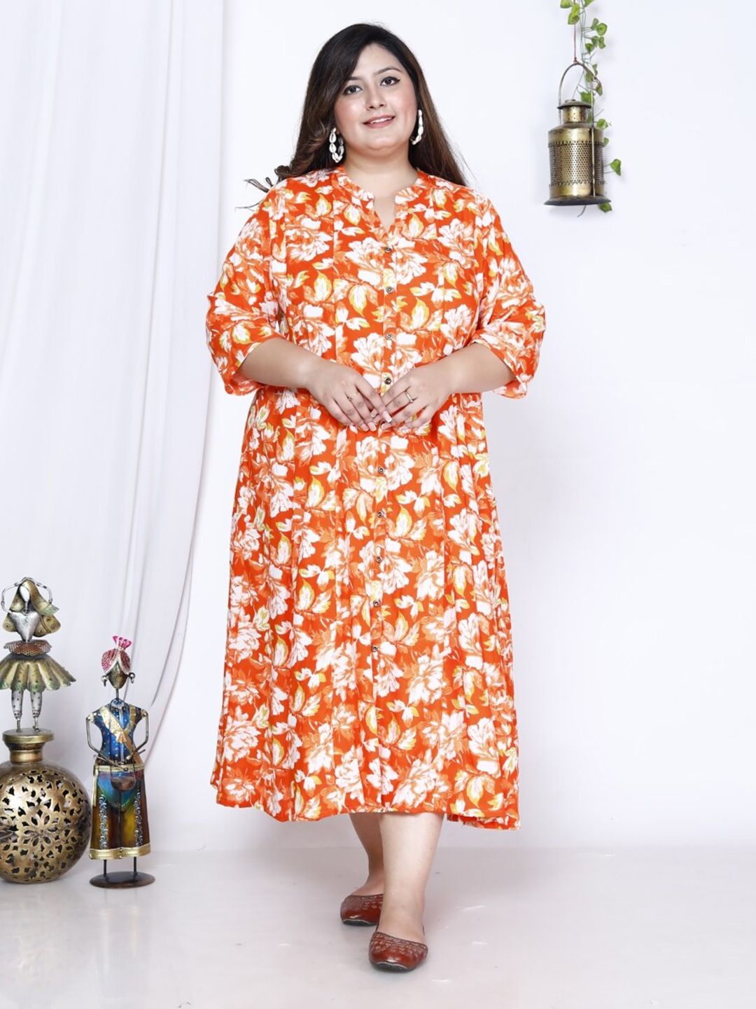 Swasti Plus Size Floral Printed A-Line Midi Dress