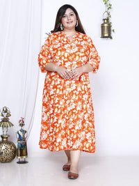Thumbnail for Swasti Plus Size Floral Printed A-Line Midi Dress