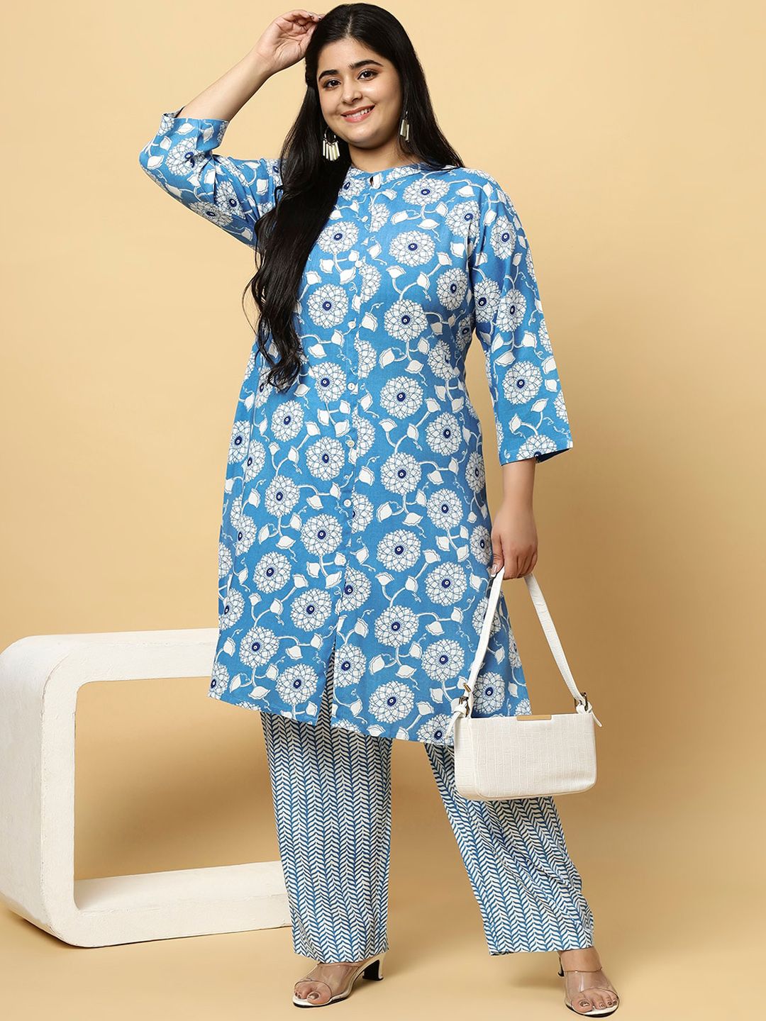 Sztori Plus Size Ethnic Motifs Printed Pure Cotton Kurta & Trouser - Distacart