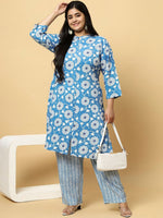 Thumbnail for Sztori Plus Size Ethnic Motifs Printed Pure Cotton Kurta & Trouser - Distacart
