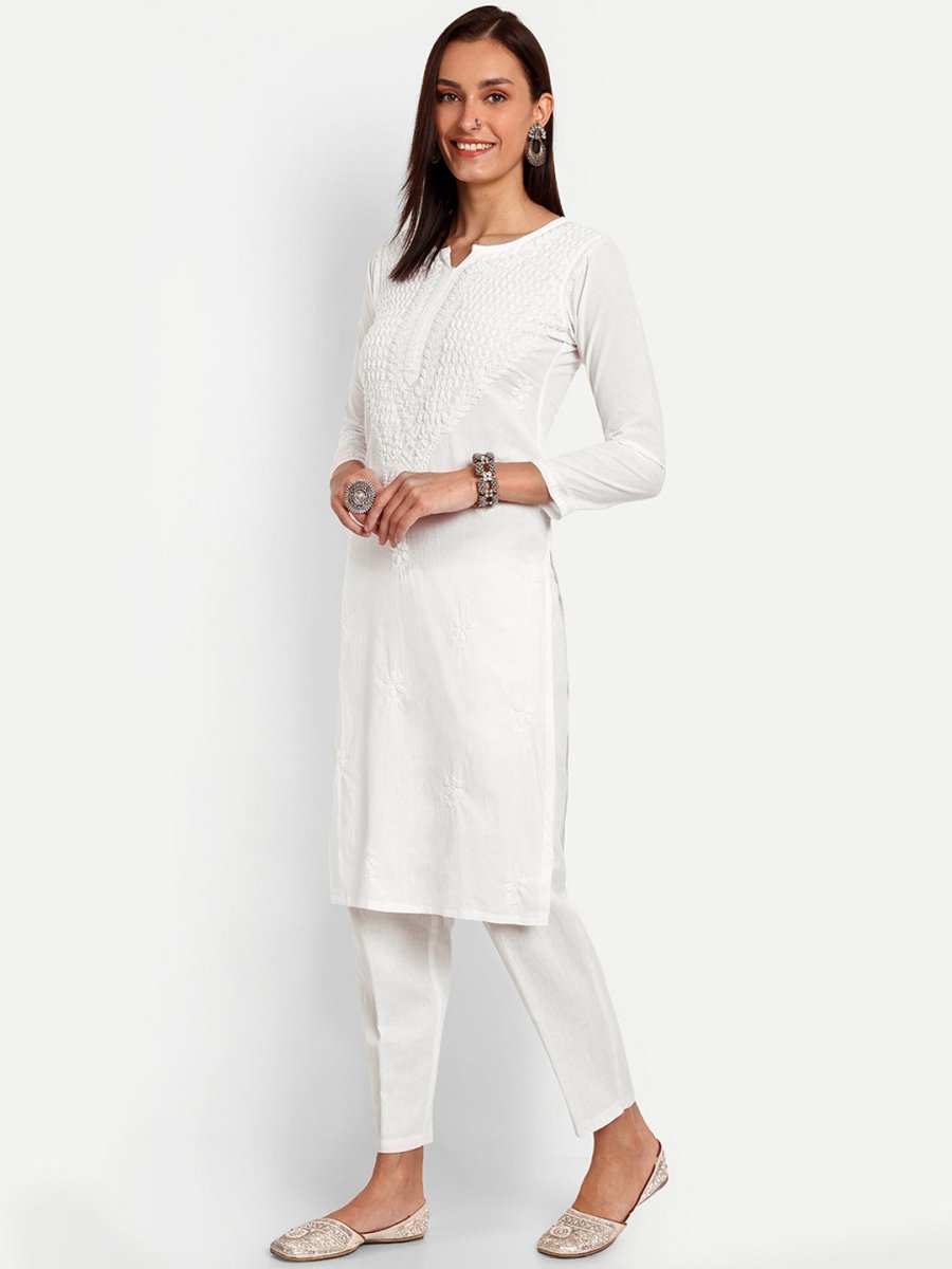 ADA Floral Embroidered Chikankari Kurta - Distacart