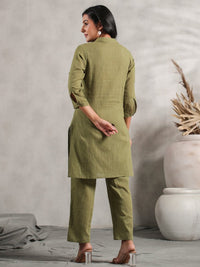 Thumbnail for Anubhutee Shirt Collar Cuffed Sleeves Fusion Pure Cotton Kurta with Trousers - Distacart