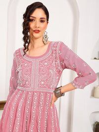 Thumbnail for HERE&NOW Women Chikankari Embroidered Thread Work Georgette Anarkali Kurta - Distacart