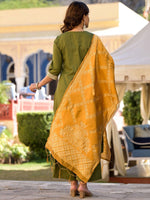 Thumbnail for Vishudh Green & Gold Toned Round Neck Embellished Straight Kurta & Palazzos With Dupatta - Distacart