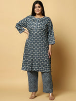 Thumbnail for Sztori Plus Size Floral Printed Pure Cotton Straight Kurta With Trouser - Distacart