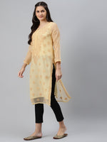 Thumbnail for ADA Women Beige & Black Ethnic Motifs Embroidered Chikankari Handloom Kurta with Trousers & Inner - Distacart