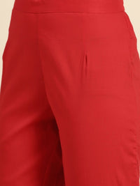 Thumbnail for Anouk Women Red & White Ethnic Printed Pure Cotton Kurta with Trousers - Distacart