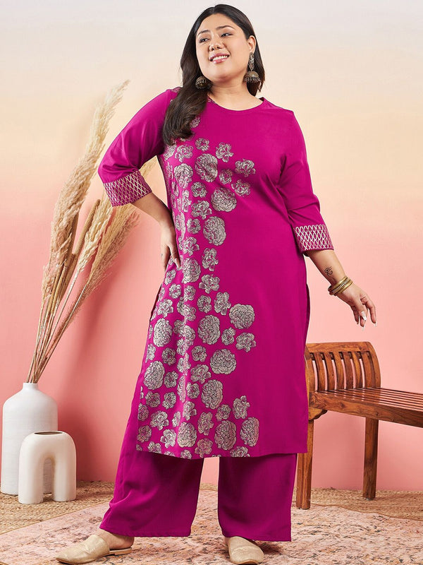 Sztori Floral Printed Round Neck Straight Kurta With Palazzo - Distacart