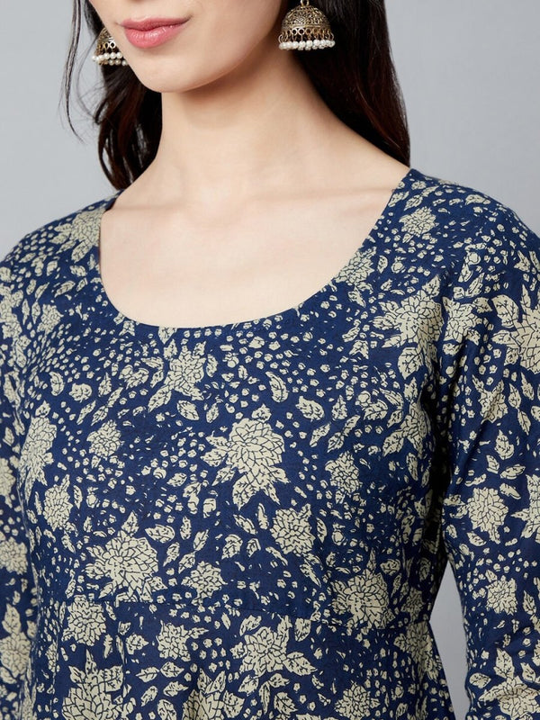 Aks Floral Printed Pure Cotton Anarkali Kurta - Distacart