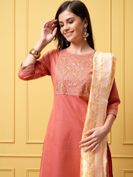 Vishudh Women Floral Embroidered Regular Kurta with Palazzos & With Dupatta - Distacart