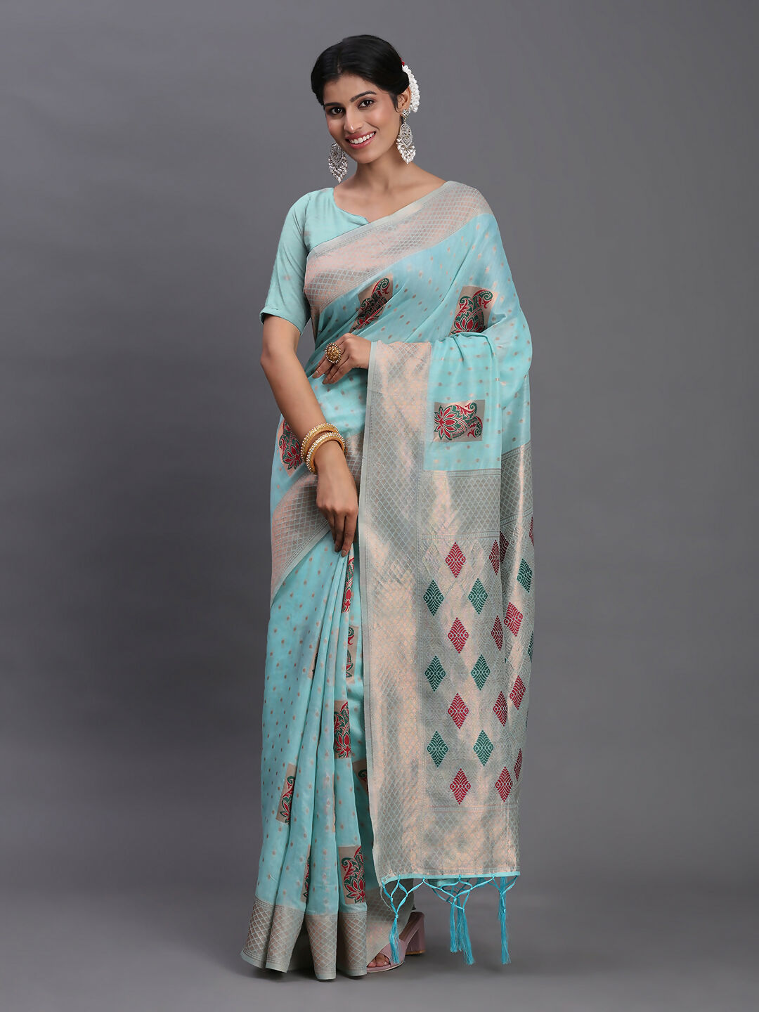 Astita Linen Cotton Sky Blue Saree