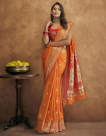 Thumbnail for Vastranavya Orange Soft Paithani Silk Saree With Gold Zari Weaving Motifs With Matching Blouse Fabric - Distacart