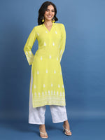 Thumbnail for Vishudh Ethnic Motifs Embroidered V-Neck Straight Kurta - Distacart