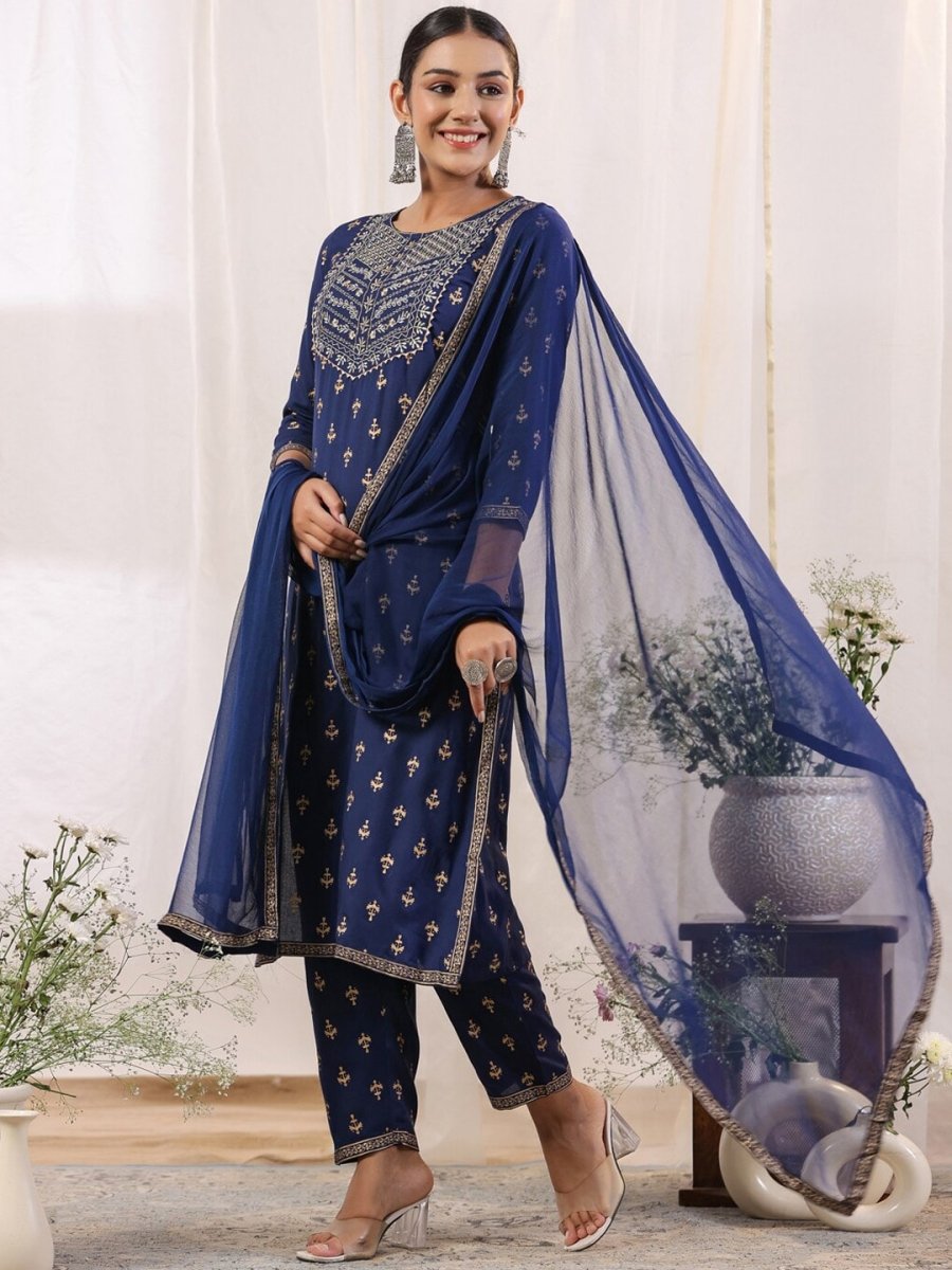 Anubhutee Ethnic Motifs Embroidered Regular Gotta Patti Kurta With Trousers & Dupatta - Distacart
