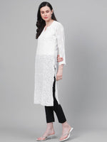Thumbnail for ADA Women White & Black Chikankari Embroidered Sustainable Handloom Kurta with Trousers - Distacart