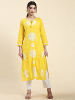 Thumbnail for HOUSE OF KARI Embroidered Chikankari Pure Cotton Chikankari Kurta - Distacart