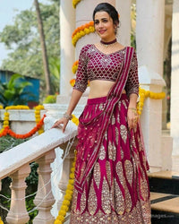 Thumbnail for Aastha Fashion Women's Magenta Faux Georgette Sequins With Jari And Thread Embroidery Work Lehenga Choli