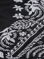 Thumbnail for ADA Women Black & White Chikankari Embroidered Straight Sustainable Handloom Kurta - Distacart