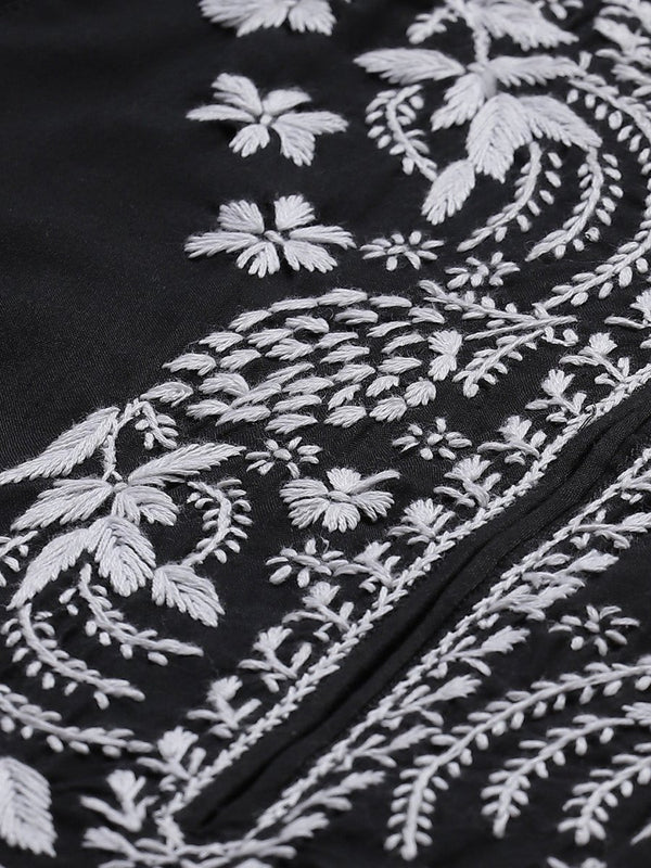 ADA Women Black & White Chikankari Embroidered Straight Sustainable Handloom Kurta - Distacart