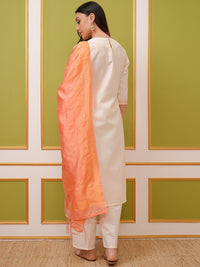 Thumbnail for Vishudh Cream Ethnic Motifs Embroidered Regular Kurta With Palazzos & Dupatta