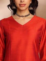 Thumbnail for Anouk V-Neck Three-Quarter Sleeves A-Line Kurta With Palazzos - Distacart