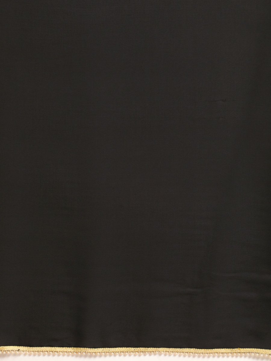 Anouk Black Solid Satin Pearl Border Saree - Distacart