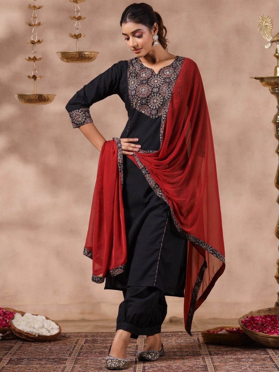 Anubhutee Yoke Design Ethnic Motifs Mirror Work Pure Cotton Kurta With Salwar & Dupatta - Distacart
