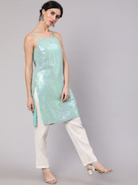 Thumbnail for Aks Geometric Embroidered Sequinned Georgette Straight Kurta - Distacart