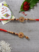 Thumbnail for NVR Women & Men Set of 2 Gold-Toned Stone-Studded & Beaded Bhaiya Bhabi Rakhi With Roli Chawal - Distacart