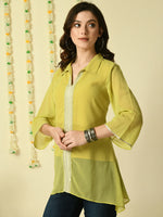 Thumbnail for Myshka Women's Yellow Embroidered Party Fusion Top - Distacart