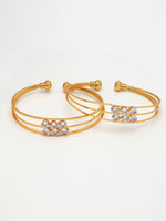 Thumbnail for NVR Women's Set of 2 Gold-Polished CZ Stone-Studded Adjustable Bangles - Distacart