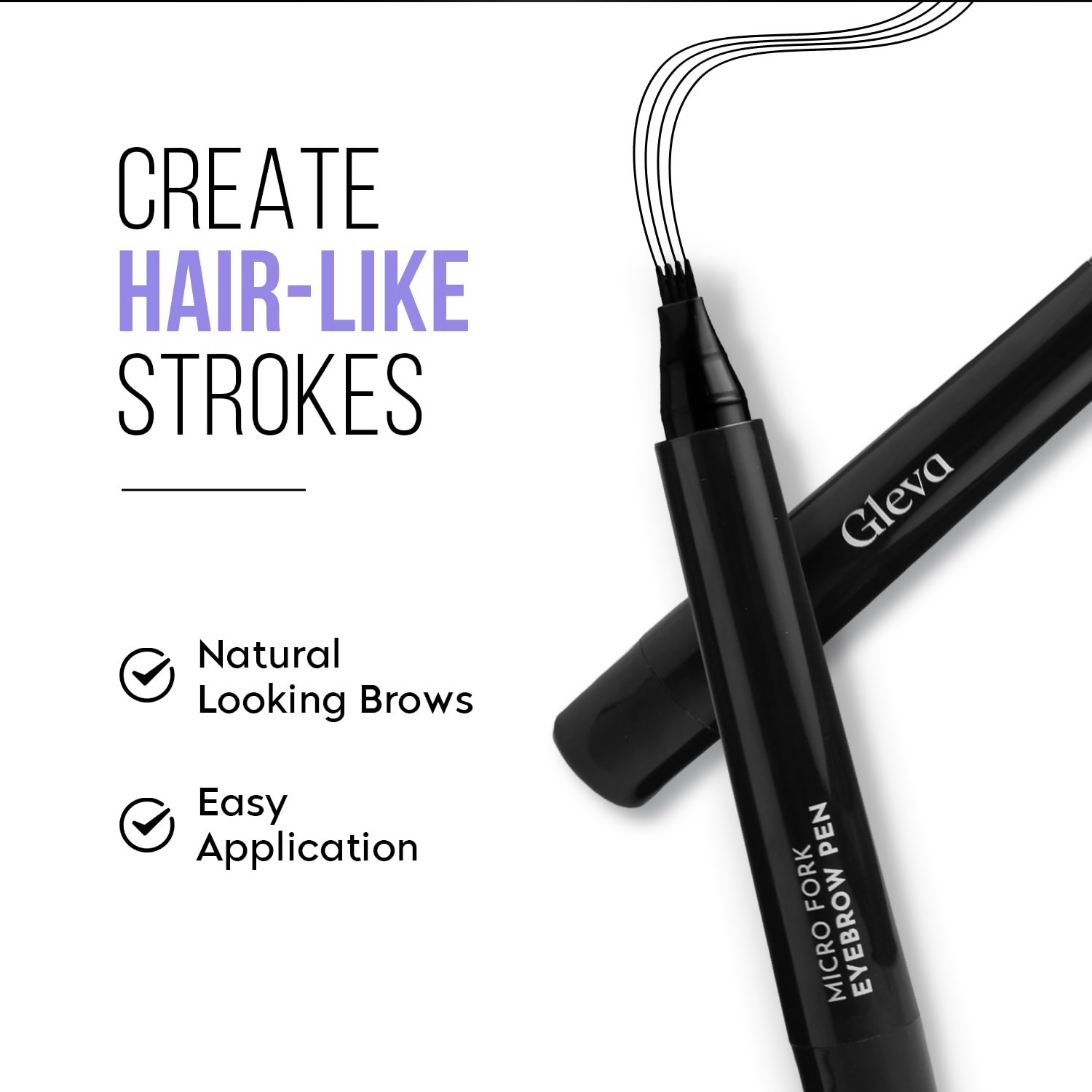 Gleva Eyebrow Pen with 4 Micro-Fork Tip Applicator - Black - Distacart