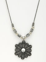 Thumbnail for NVR Women's Silver-Toned Decent Floral Shape Pendant with Chain - Distacart