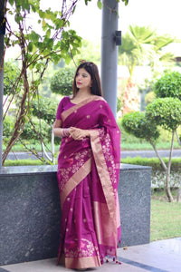 Thumbnail for Aastha Fashion Wine Thread Woven Cotton Silk Saree with Blouse - Distacart