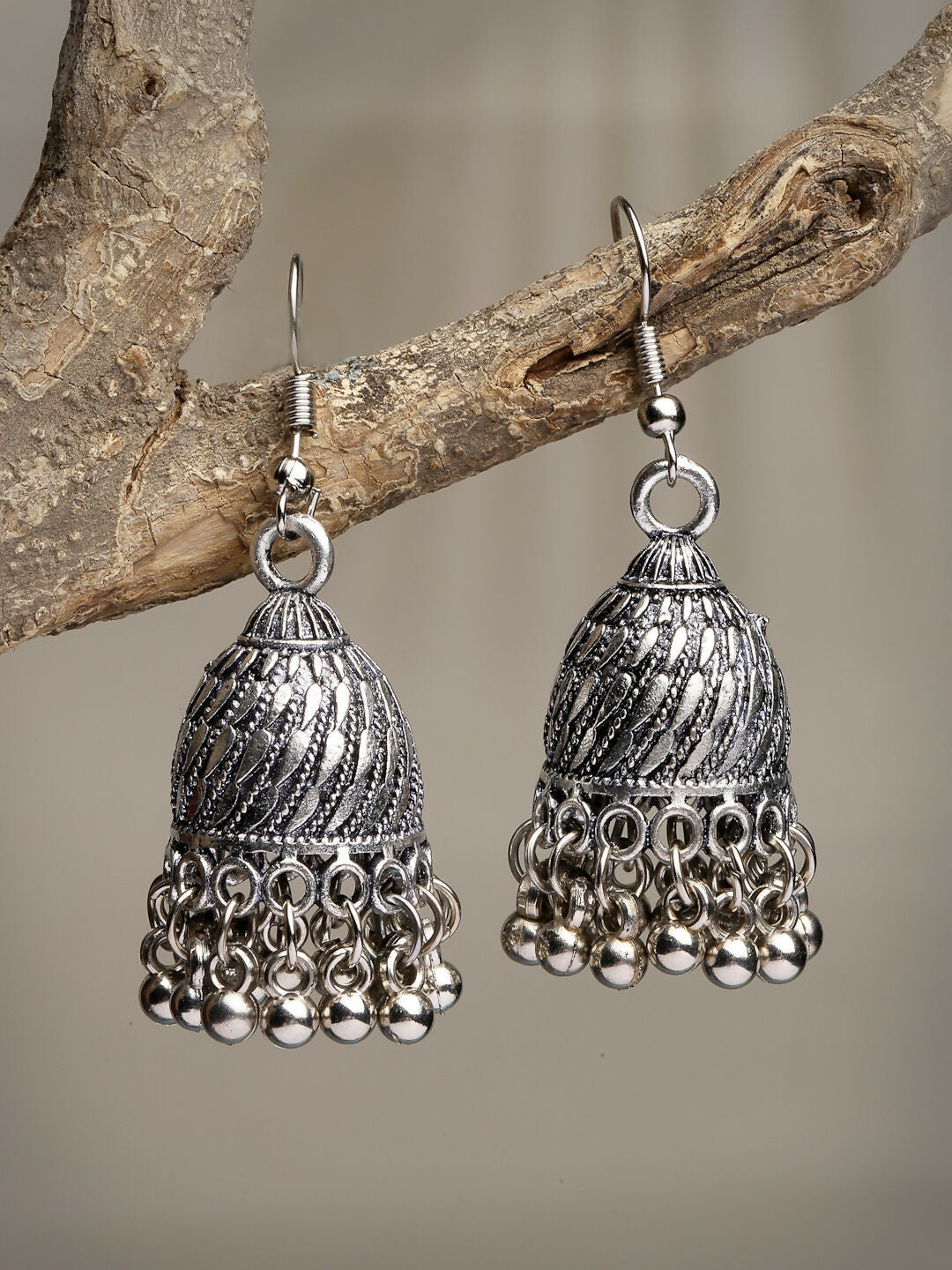 NVR Women's Silver-Toned German Silver Oxidised Dome Shaped Jhumka Earrings - Distacart