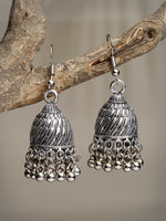 Thumbnail for NVR Women's Silver-Toned German Silver Oxidised Dome Shaped Jhumka Earrings - Distacart