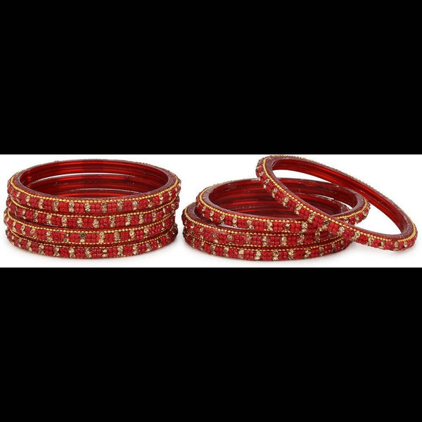 Afast Bridal Wedding & Party Fashionable Colorful Glass Bangle/Kada Set, Pack Of 8 - Red - Distacart